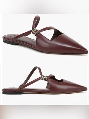 Vince Gilia Deep Cherry Burgundy Leather Strappy Pointed Toe Flat Mules size 7.5